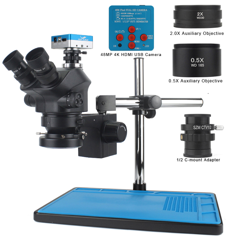 Simul-Focal Industrial Microscope 4K Hdmi - Microscopio Trinoculare Stereo Simul-Focale con Videocamera