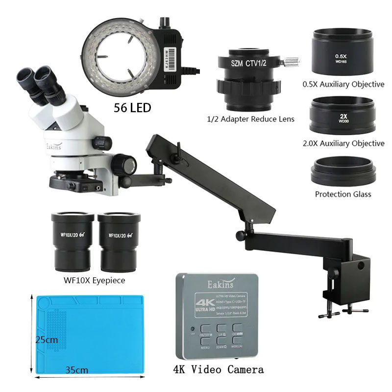 Simul-Focal Industrial Microscope 4K Hdmi - Microscopio stereo trinoculare industriale focale simul