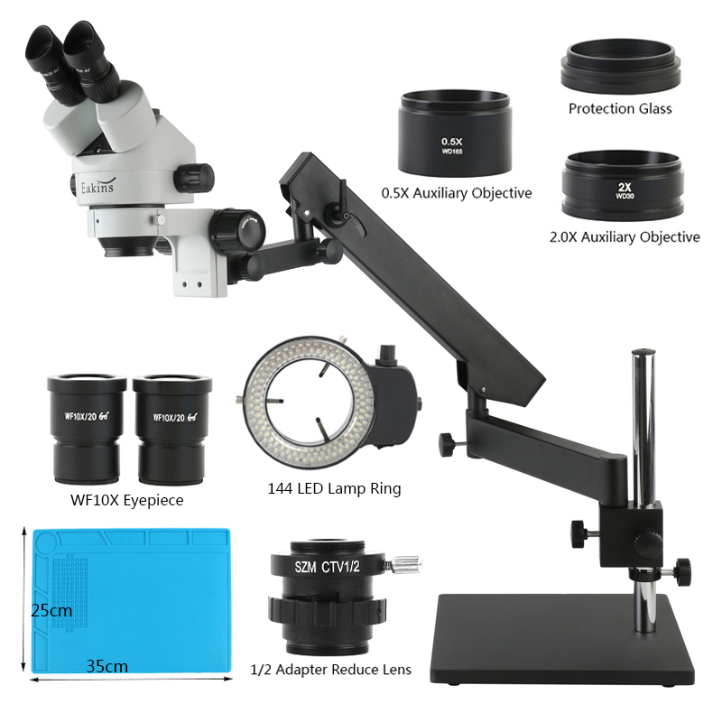 Trinocular Stereo Microscope 7X-45X - Supporto base da tavolo con braccio