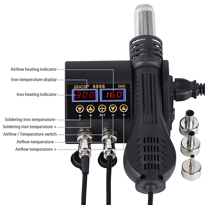 Stazione di Saldatura JCD 2 in - 2 In 1 Soldering Rework Station 750W recensione e prezzo