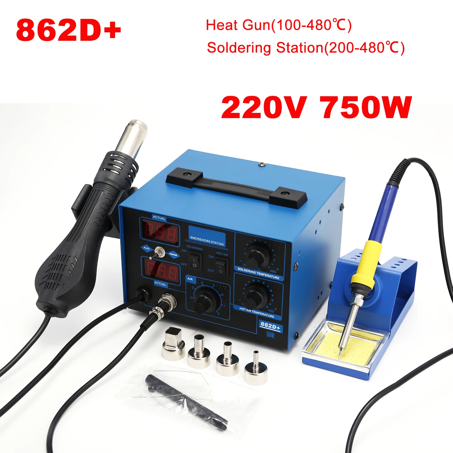 Stazione di saldatura 862D+ 2  - 2 In 1 Soldering Rework Station 750W recensione e prezzo